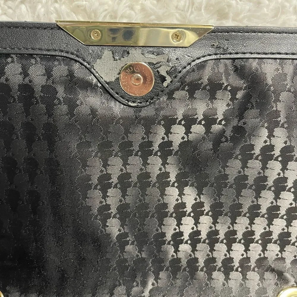 Karl Lagerfeld Purse Womens Black Quilted Shoulder Bag Gold tone Chain Strap